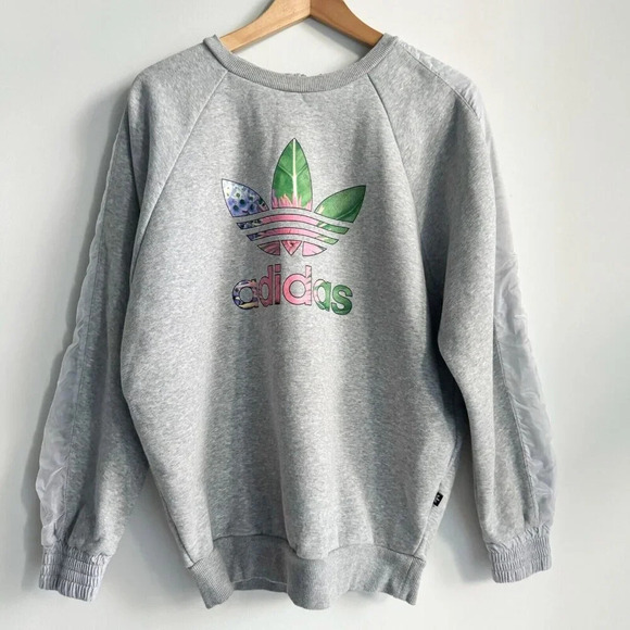 adidas Sweaters - Adidas Grey Colourful Logo Pullover Sweatshirt